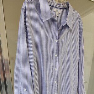 Croft & Barrow Blue and White Stripes Button Down 100% Cotton Shirt Size L - NEW